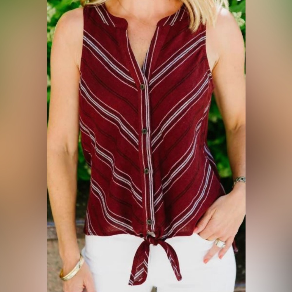 Sanctuary Tie Front Blouse in Henna Stripe NWT